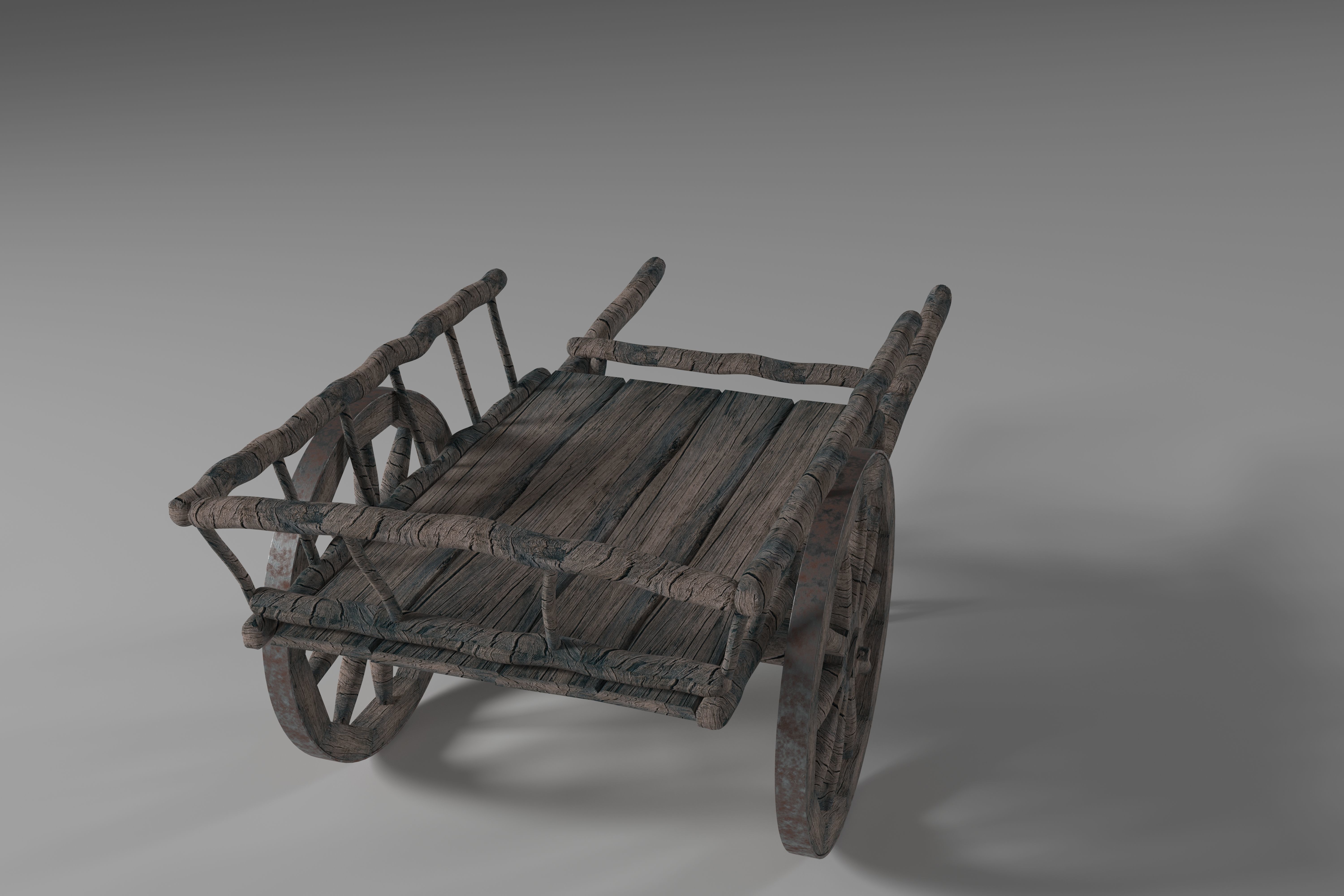 Ancient Wooden Cart Low-poly 3D model_4