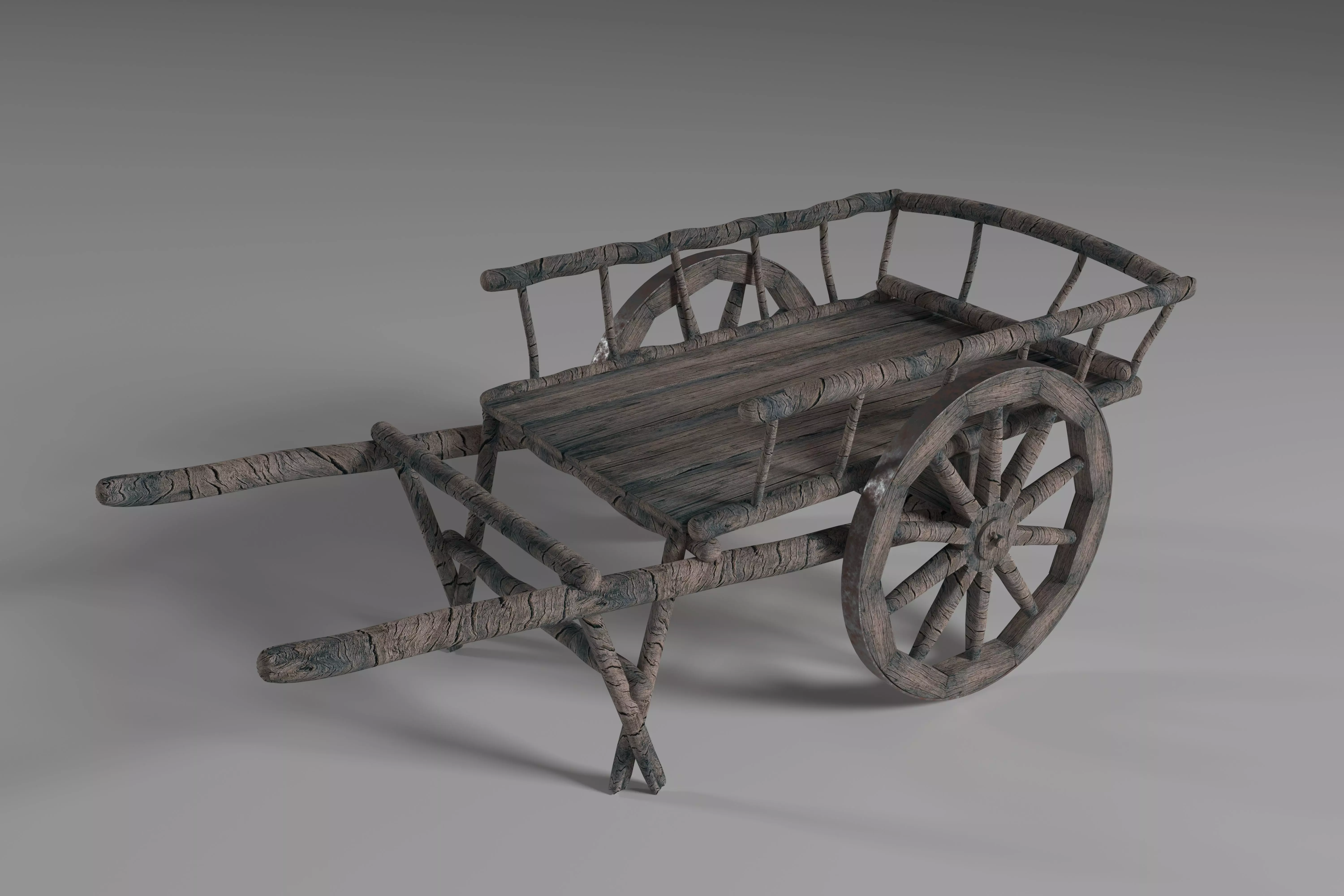 Ancient Wooden Cart Low-poly 3D model_0