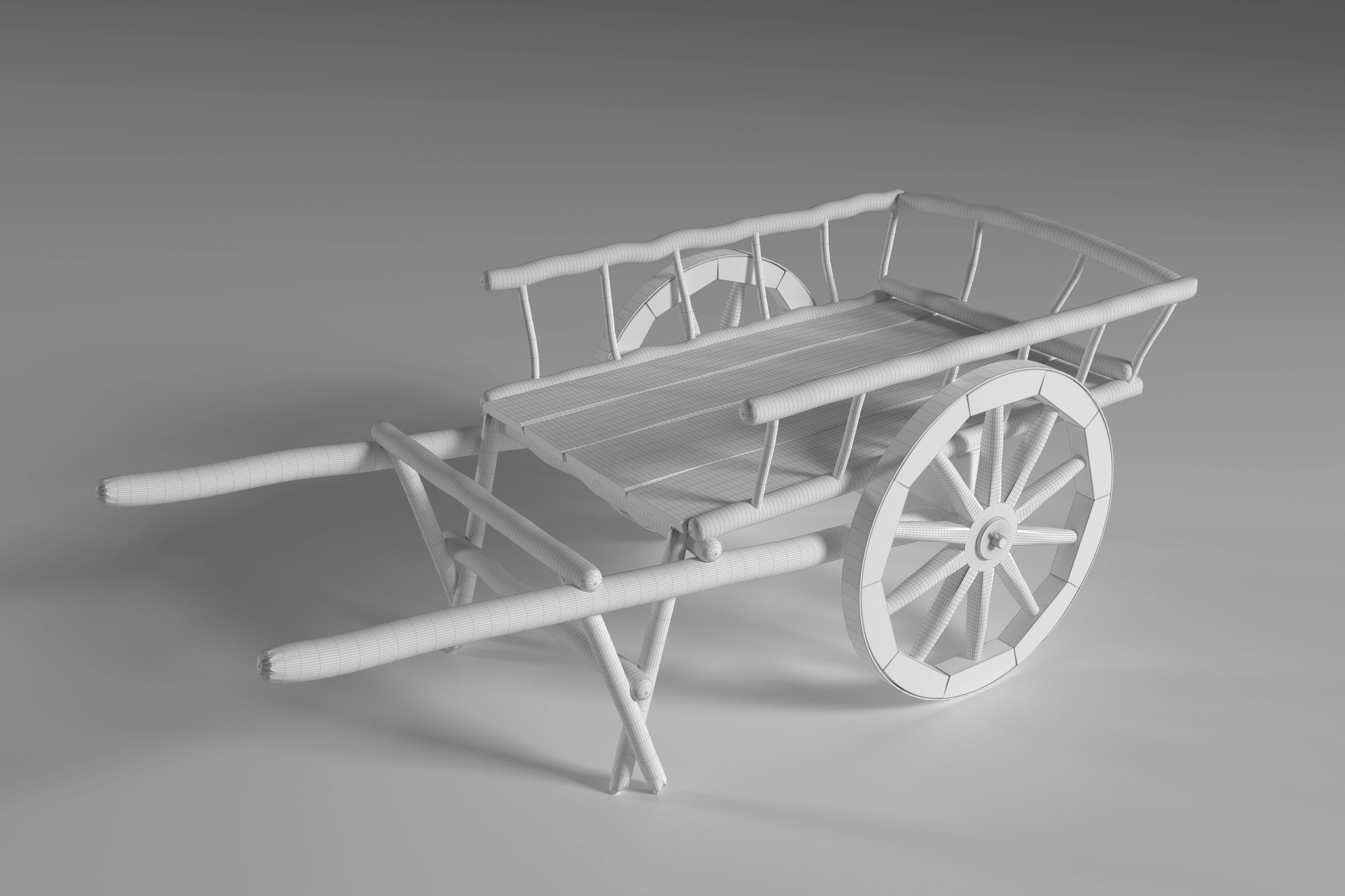Ancient Wooden Cart Low-poly 3D model_10
