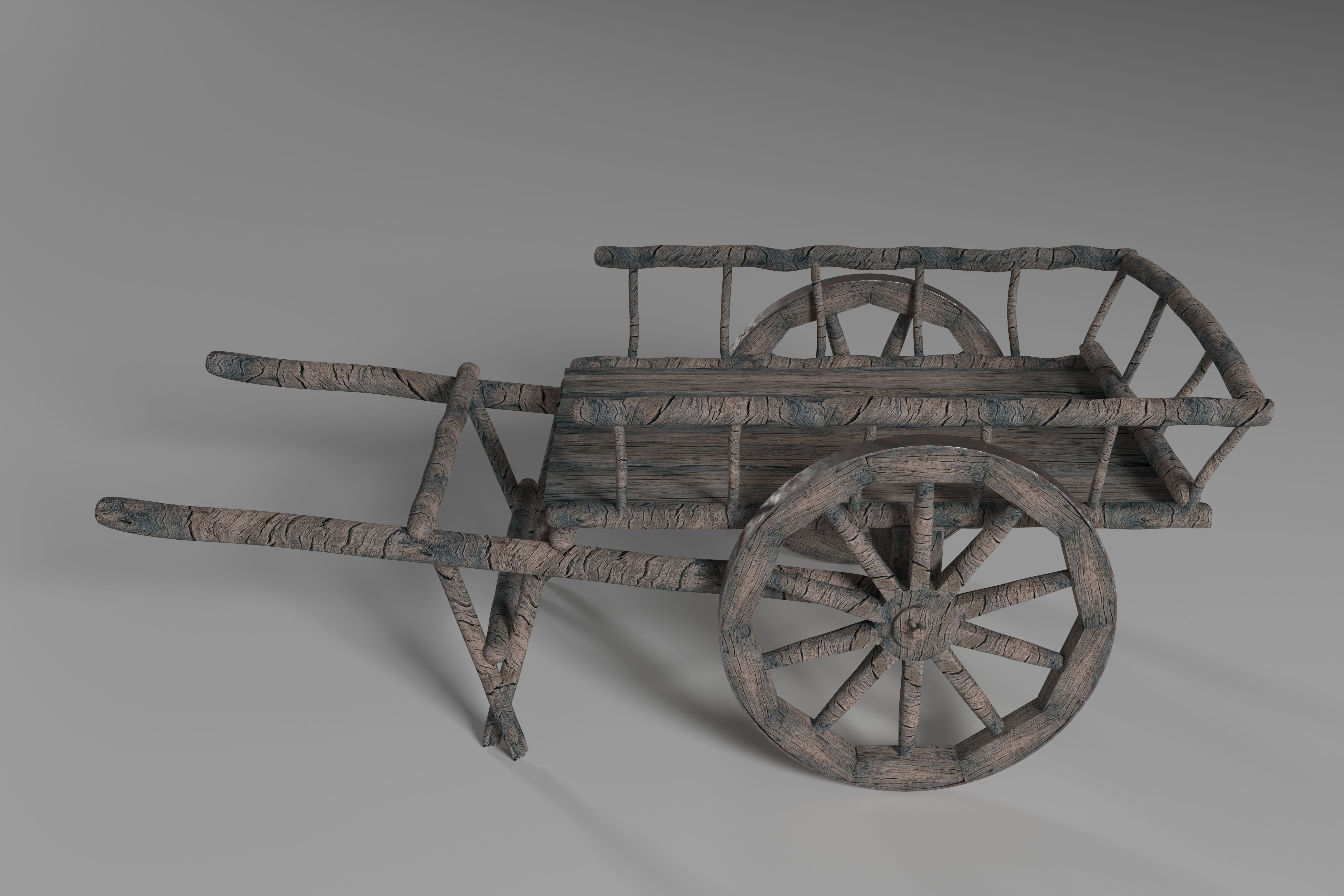 Ancient Wooden Cart Low-poly 3D model_1