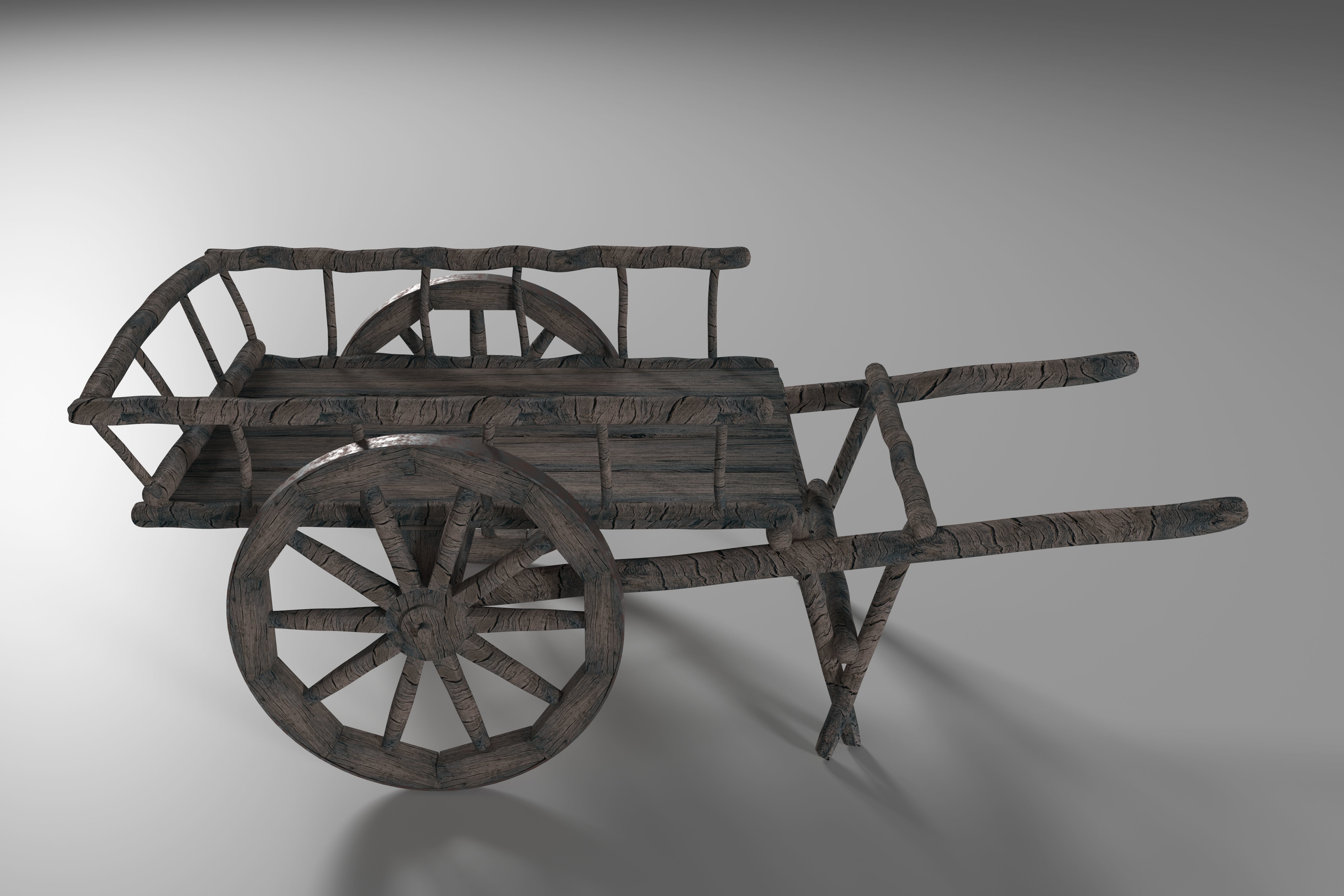 Ancient Wooden Cart Low-poly 3D model_6