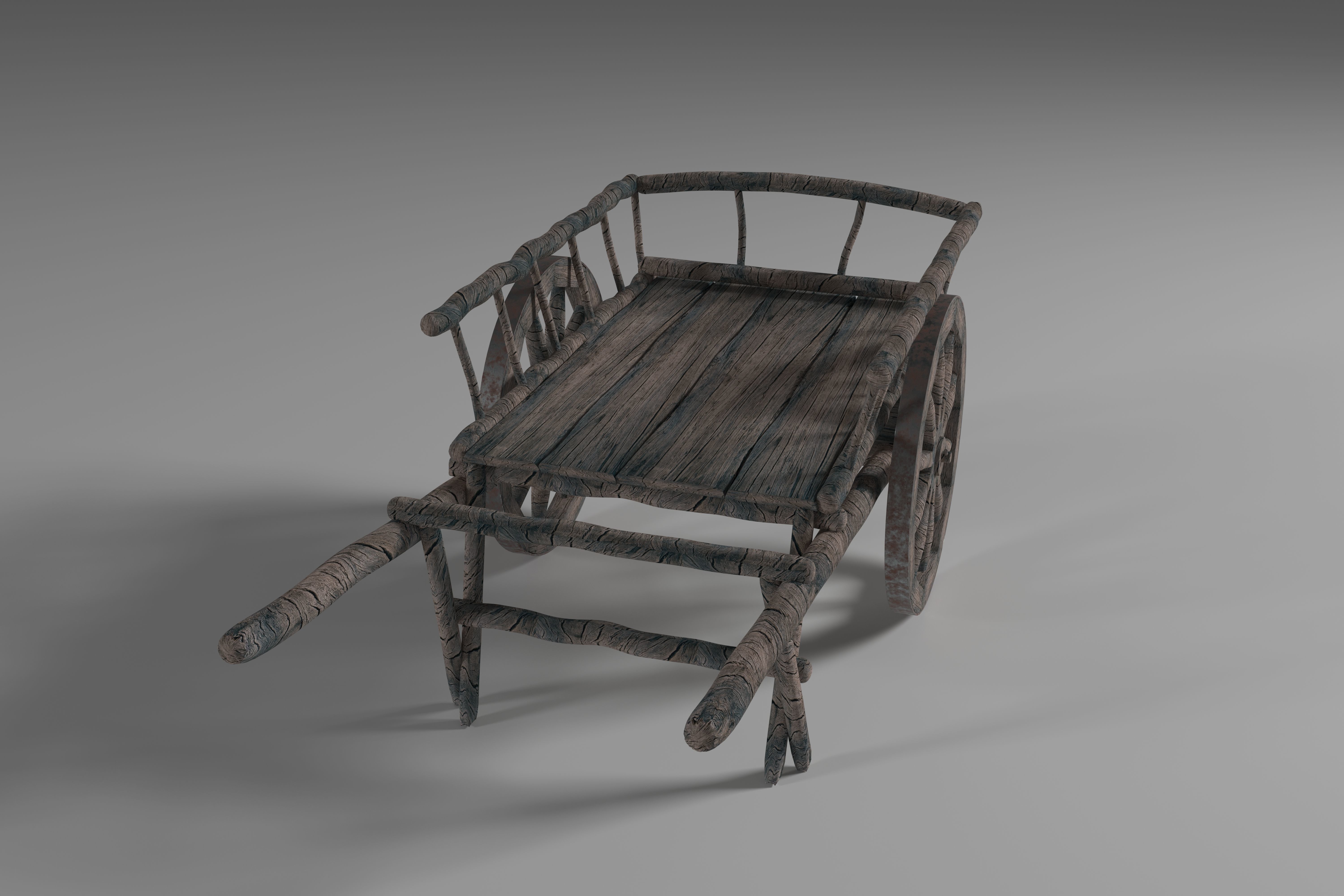 Ancient Wooden Cart Low-poly 3D model_9