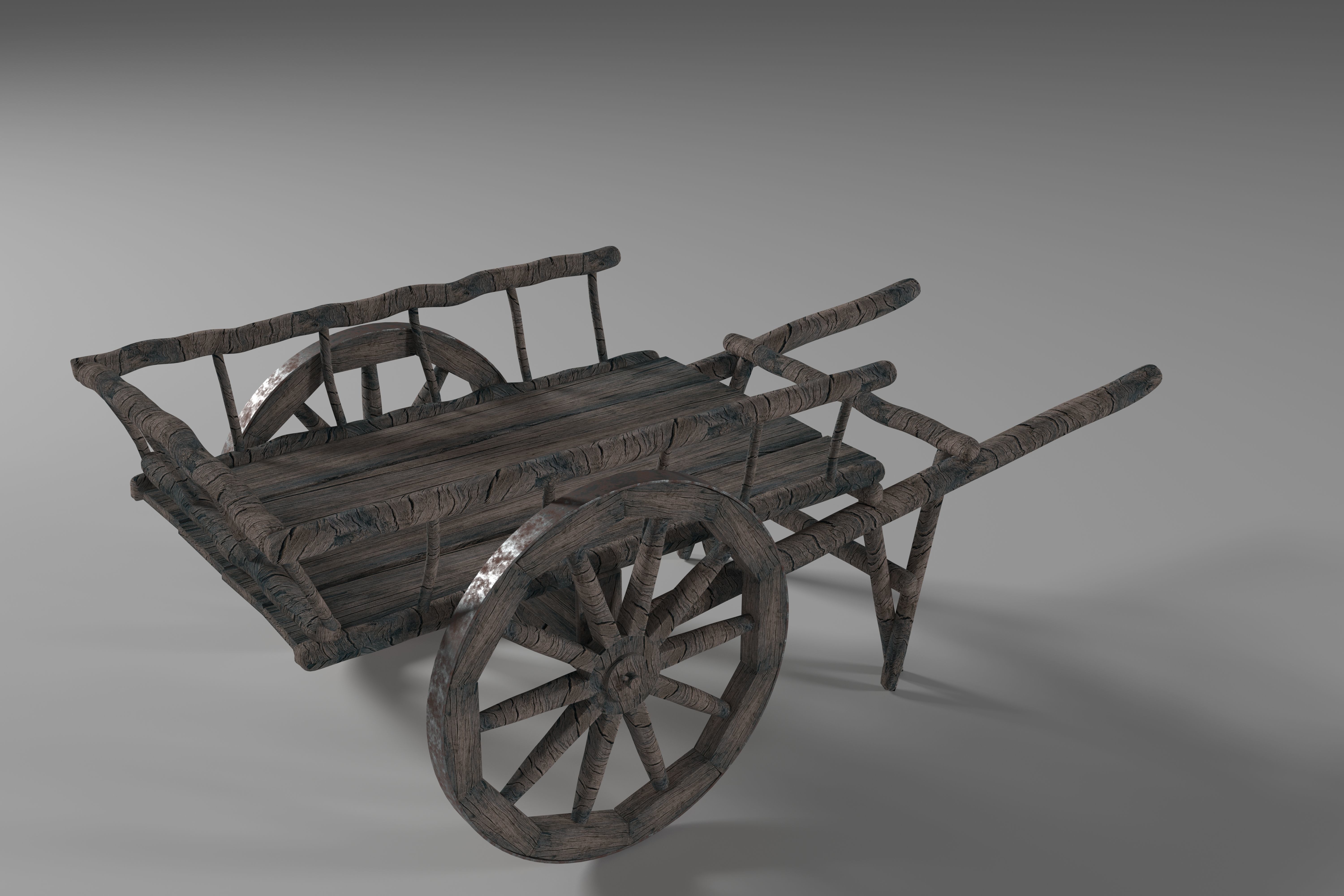 Ancient Wooden Cart Low-poly 3D model_5