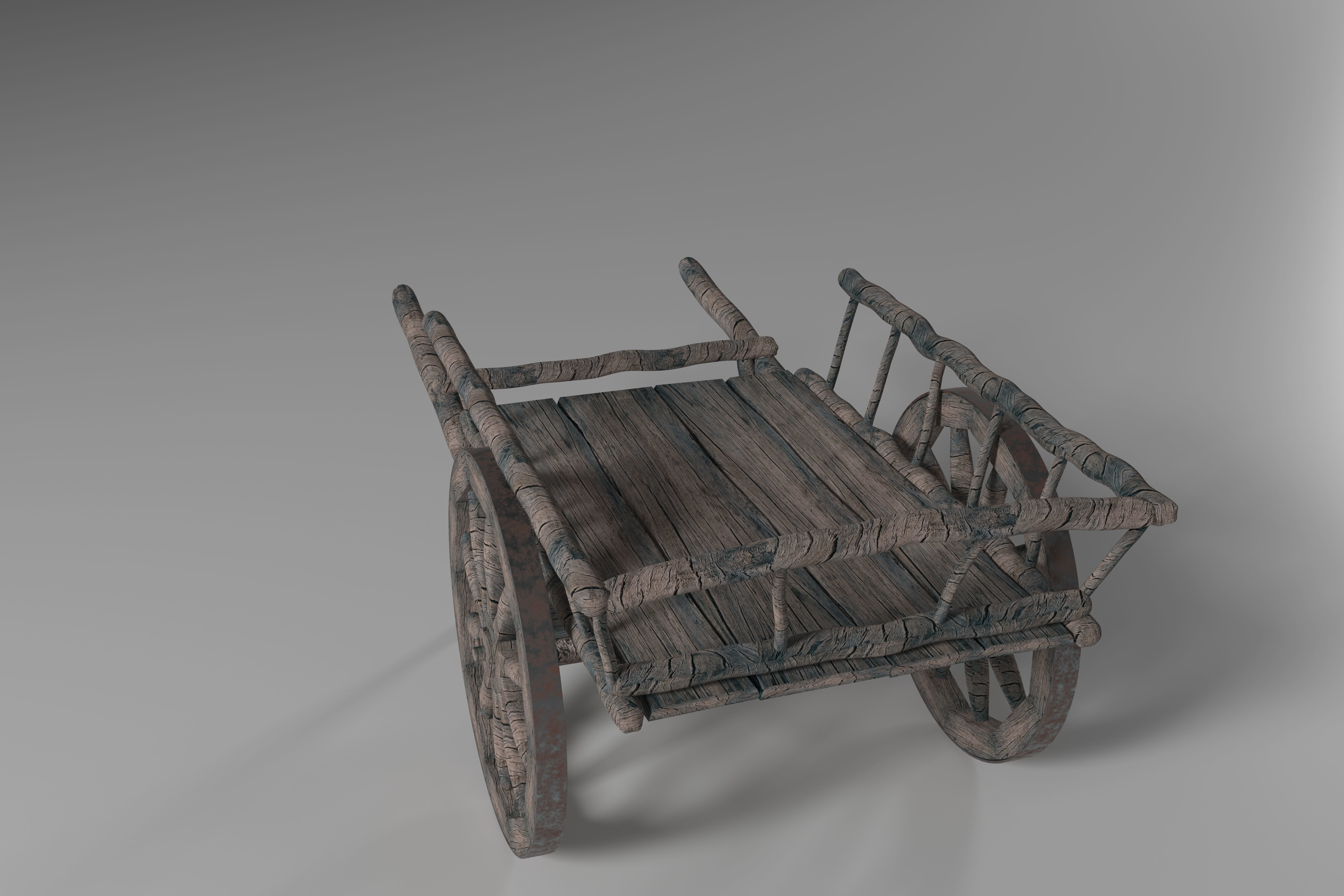 Ancient Wooden Cart Low-poly 3D model_3