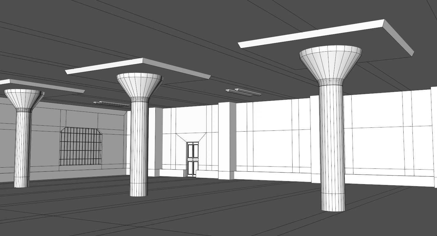 Warehouse with columns and windows Low-poly 3D model_26