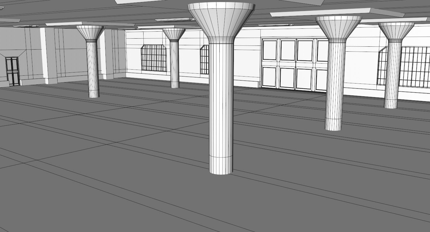 Warehouse with columns and windows Low-poly 3D model_17
