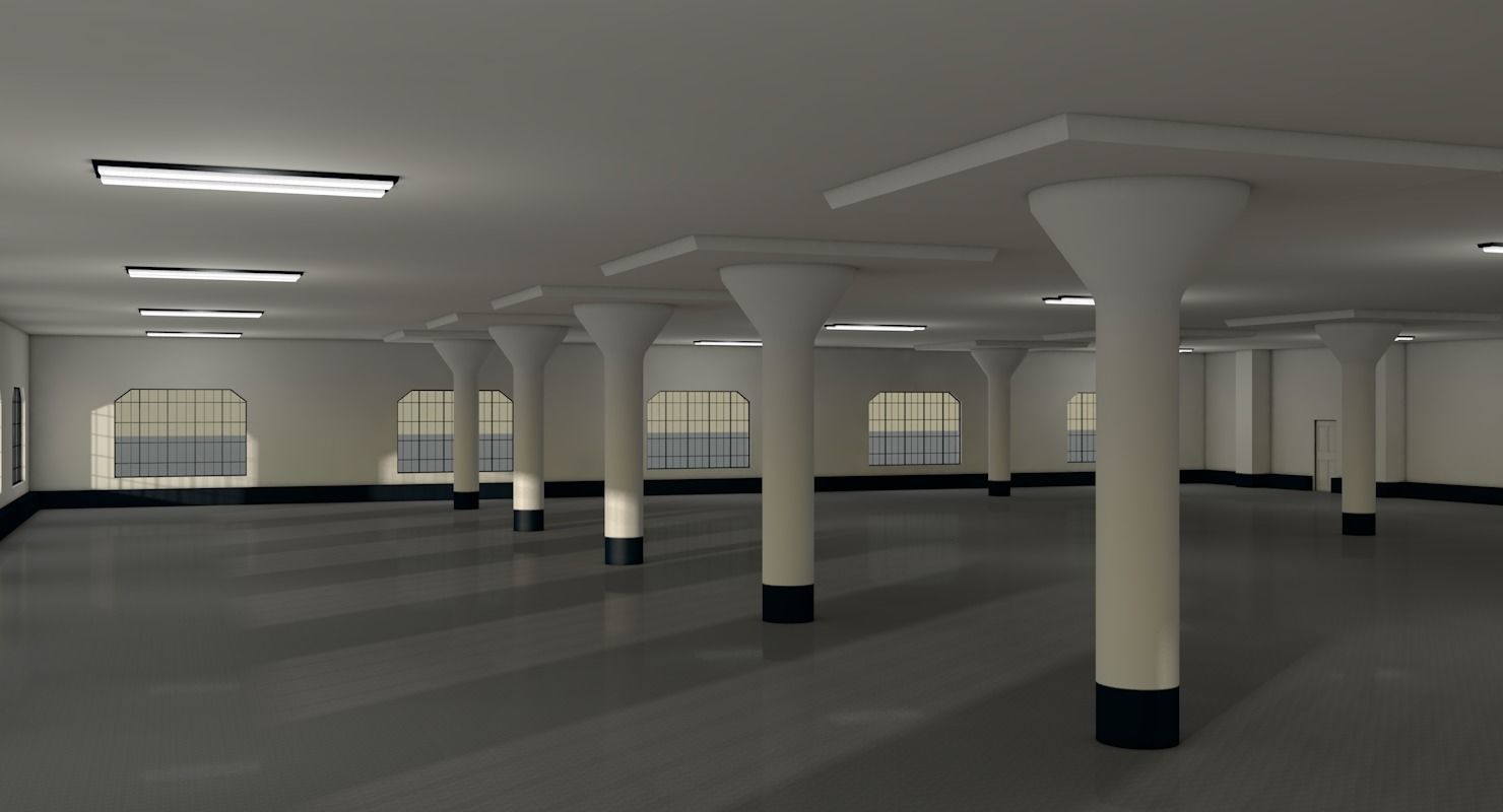 Warehouse with columns and windows Low-poly 3D model_10