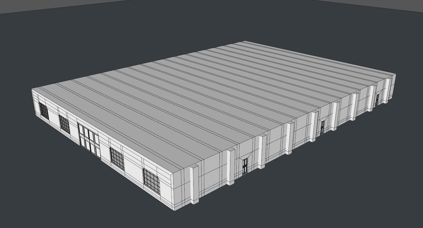 Warehouse with columns and windows Low-poly 3D model_28