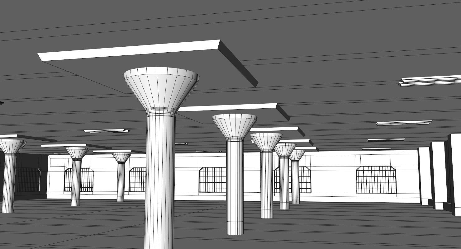 Warehouse with columns and windows Low-poly 3D model_24