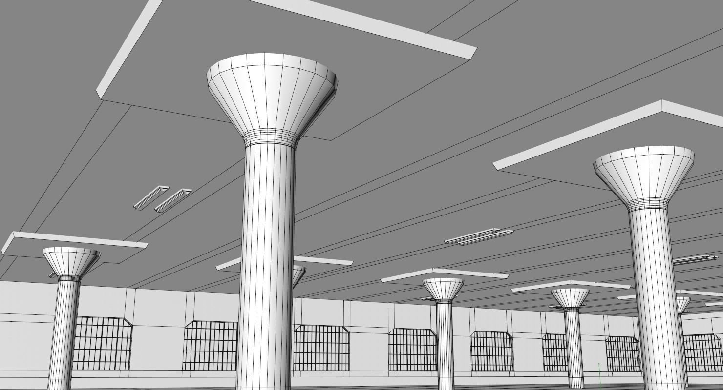 Warehouse with columns and windows Low-poly 3D model_18