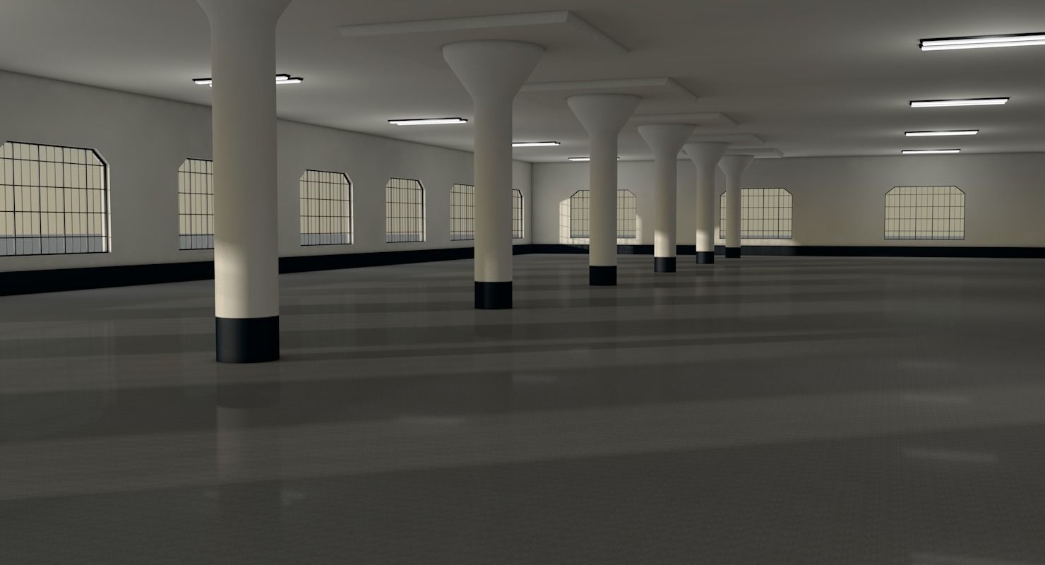 Warehouse with columns and windows Low-poly 3D model_5