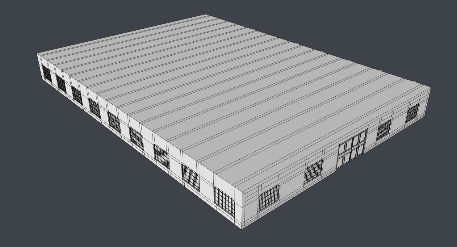 Warehouse with columns and windows Low-poly 3D model_27