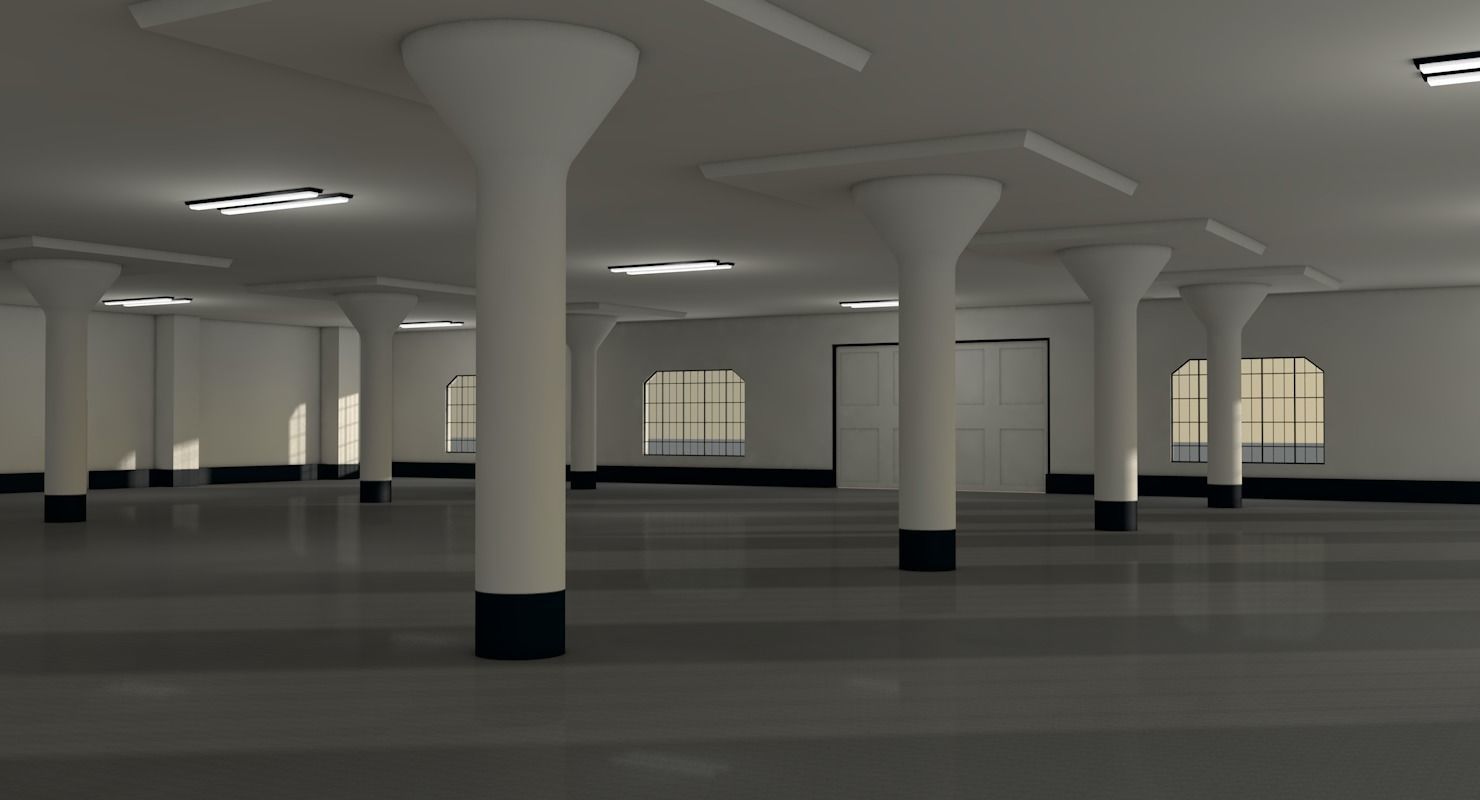 Warehouse with columns and windows Low-poly 3D model_6