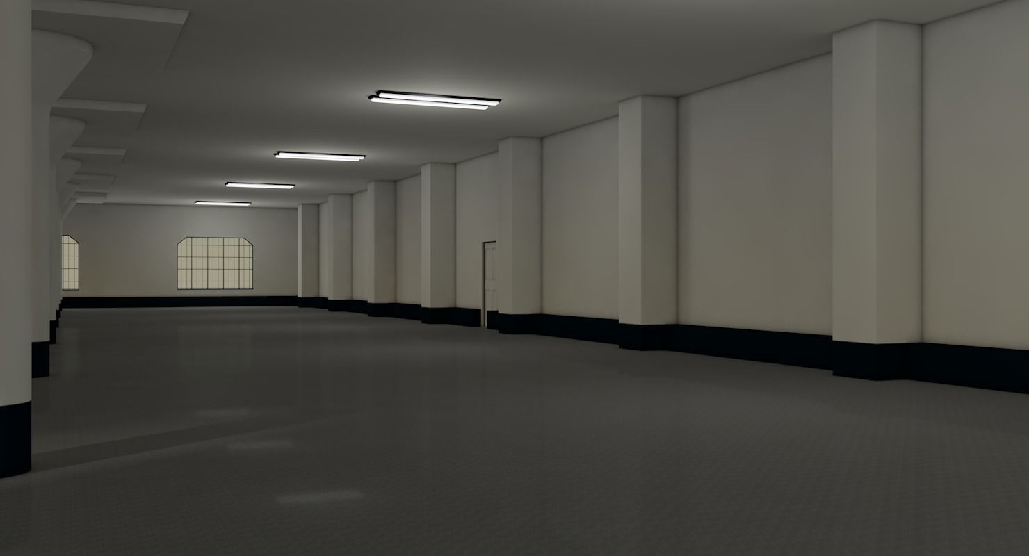 Warehouse with columns and windows Low-poly 3D model_3