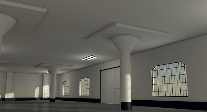 Warehouse with columns and windows Low-poly 3D model