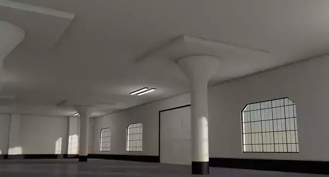 Warehouse with columns and windows Low-poly 3D model