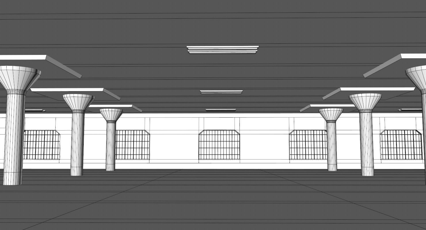 Warehouse with columns and windows Low-poly 3D model_23