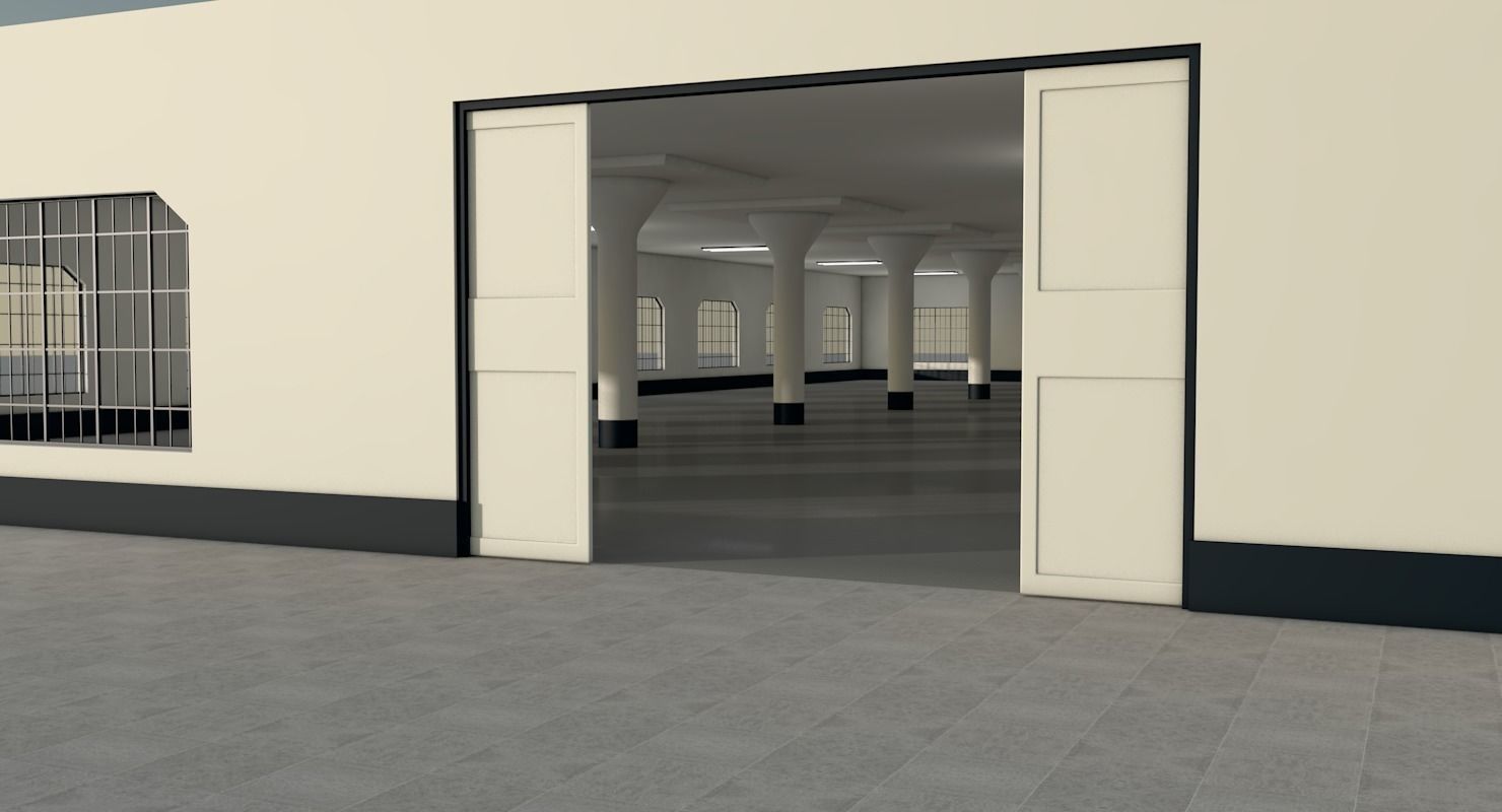 Warehouse with columns and windows Low-poly 3D model_12