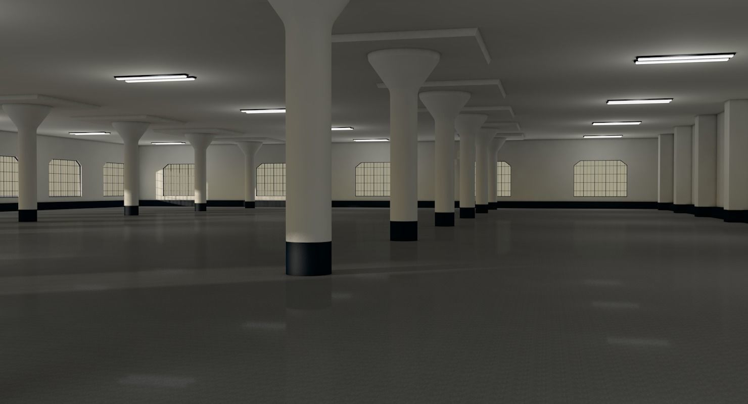 Warehouse with columns and windows Low-poly 3D model_4