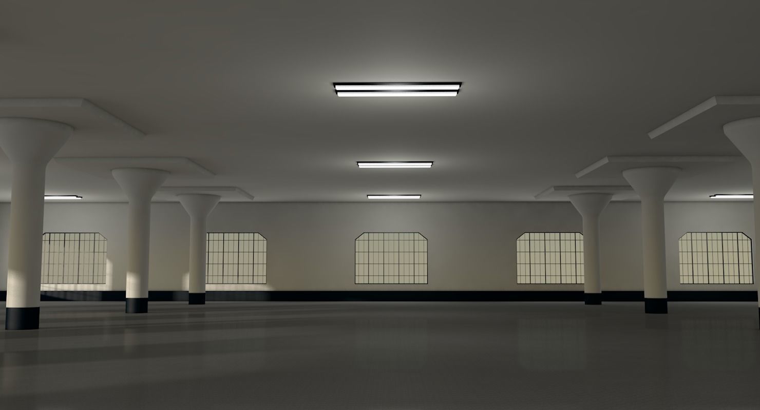 Warehouse with columns and windows Low-poly 3D model_9