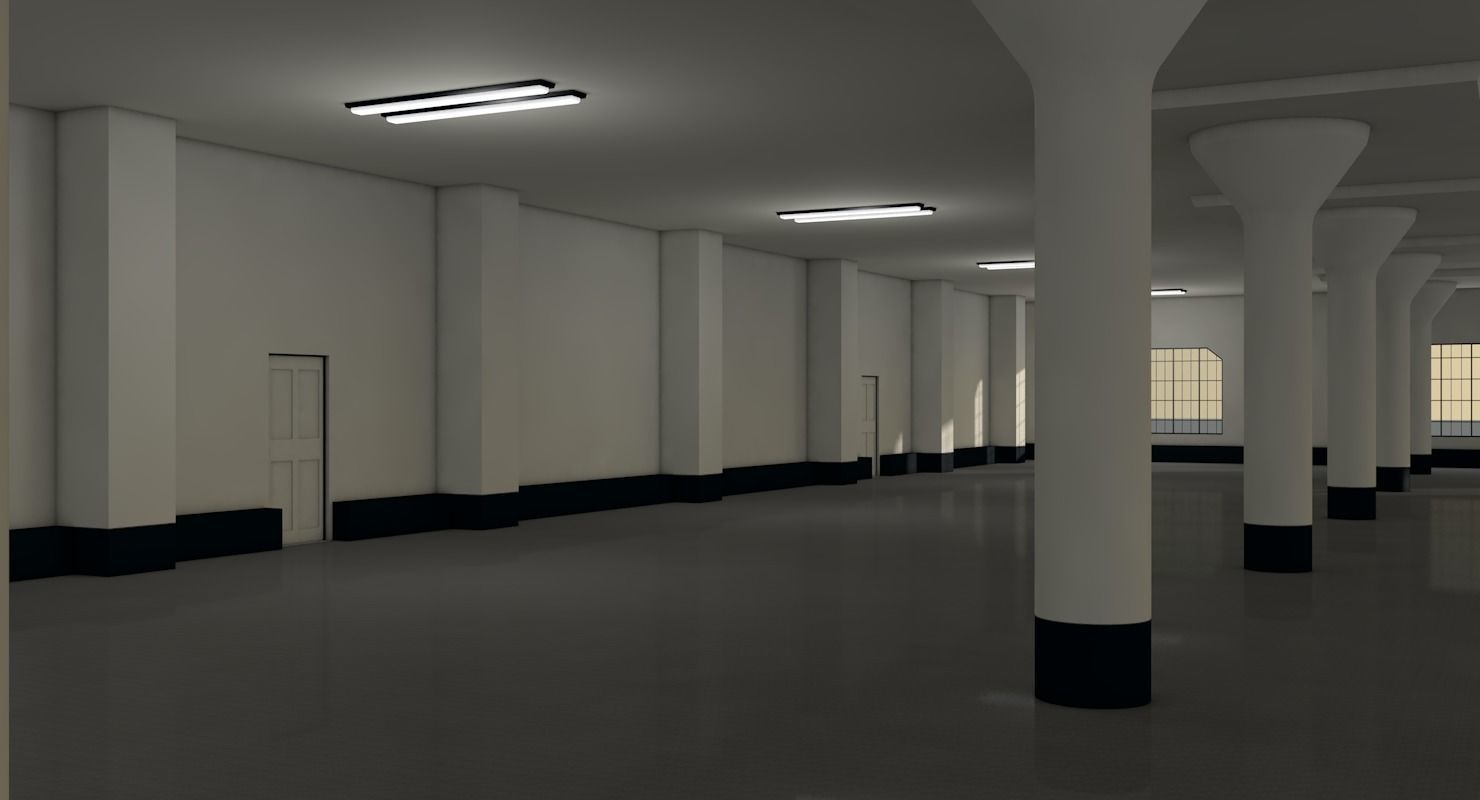 Warehouse with columns and windows Low-poly 3D model_7