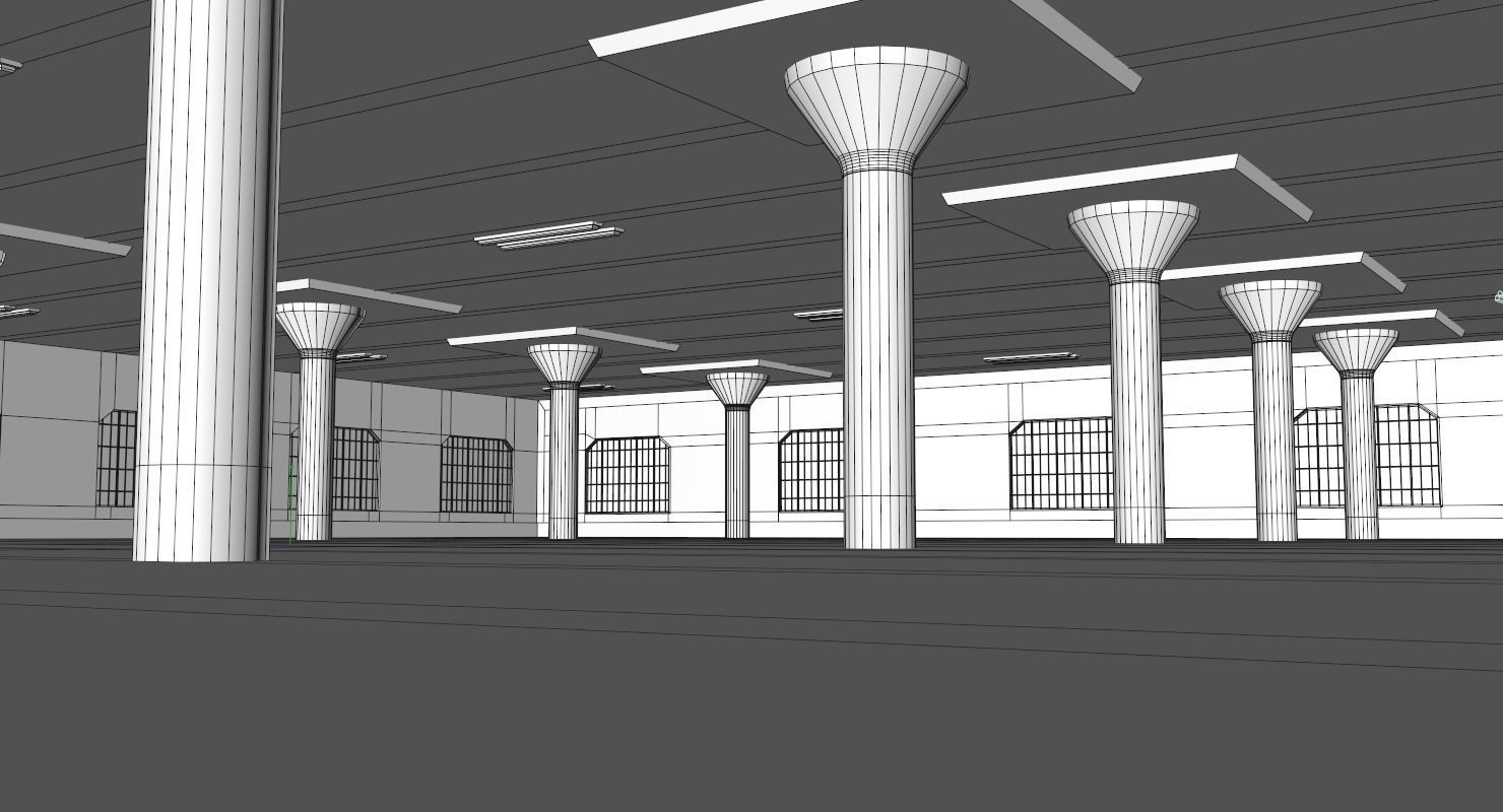 Warehouse with columns and windows Low-poly 3D model_14