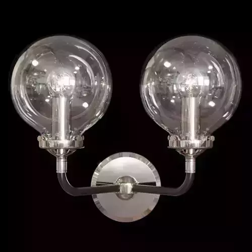 RH BISTRO GLOBE CLEAR GLASS DOUBLE SCONCE Nickel and Black
