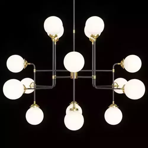 RH BISTRO GLOBE MILK GLASS CHANDELIER 16-LIGHT Brass and Black