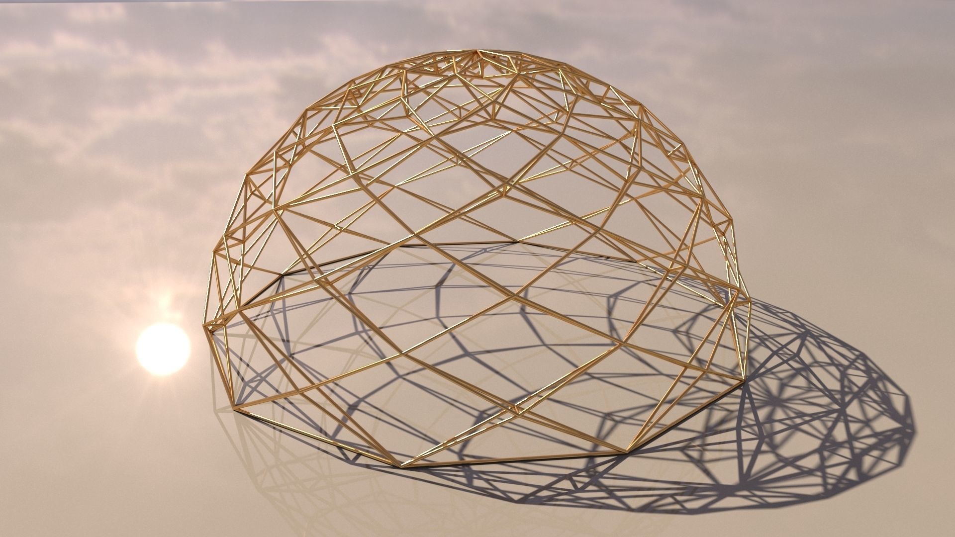 Geodesic Dome like design wire-frame structure 3D model_1