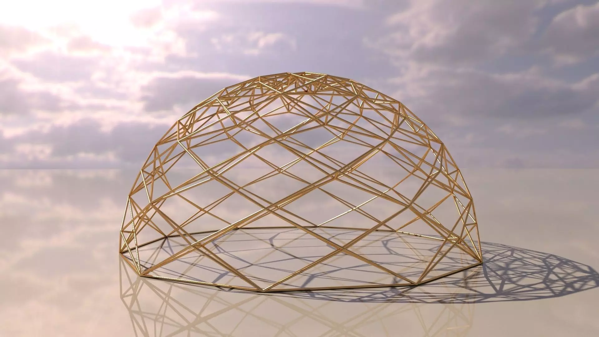 Geodesic Dome like design wire-frame structure 3D model_0