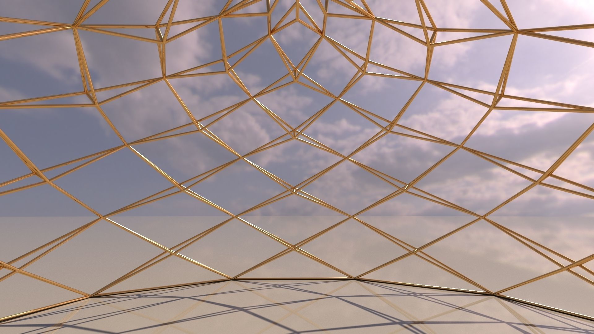 Geodesic Dome like design wire-frame structure 3D model_4