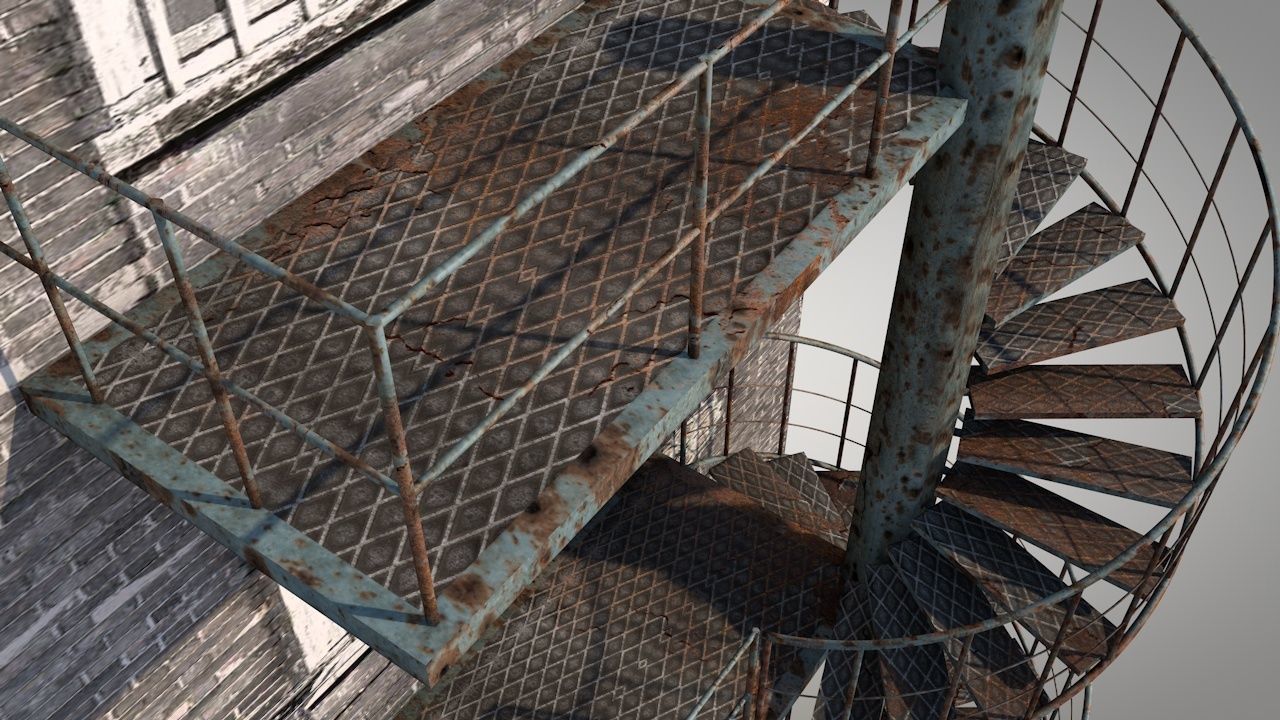 Spiral Escape Ladder Low-poly 3D model_5