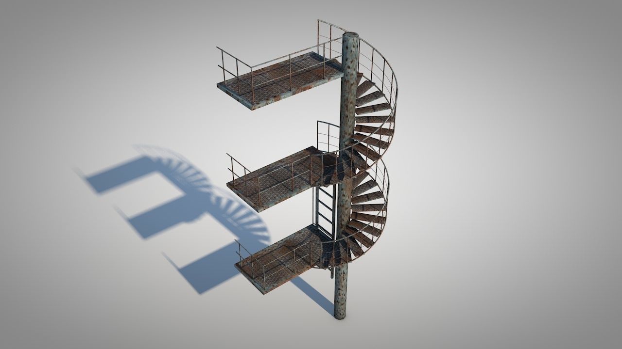 Spiral Escape Ladder Low-poly 3D model_9