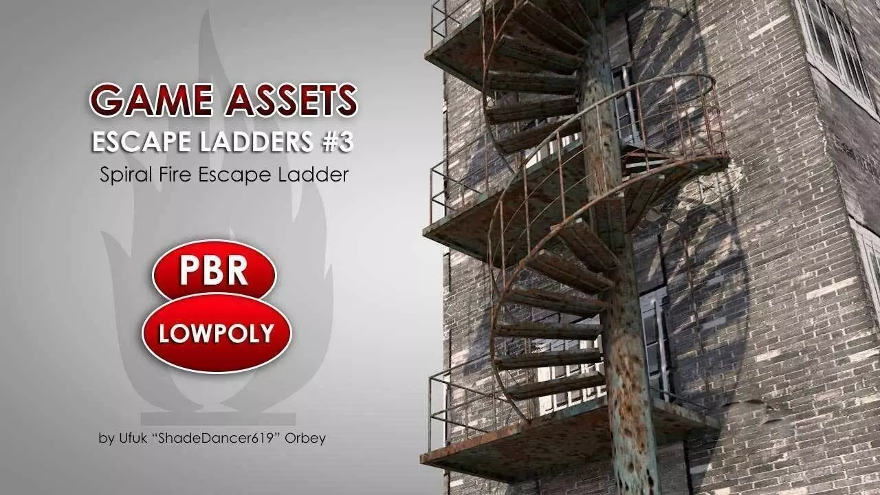 Spiral Escape Ladder Low-poly 3D model_0