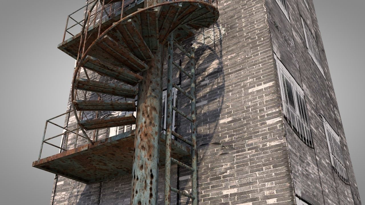 Spiral Escape Ladder Low-poly 3D model_4