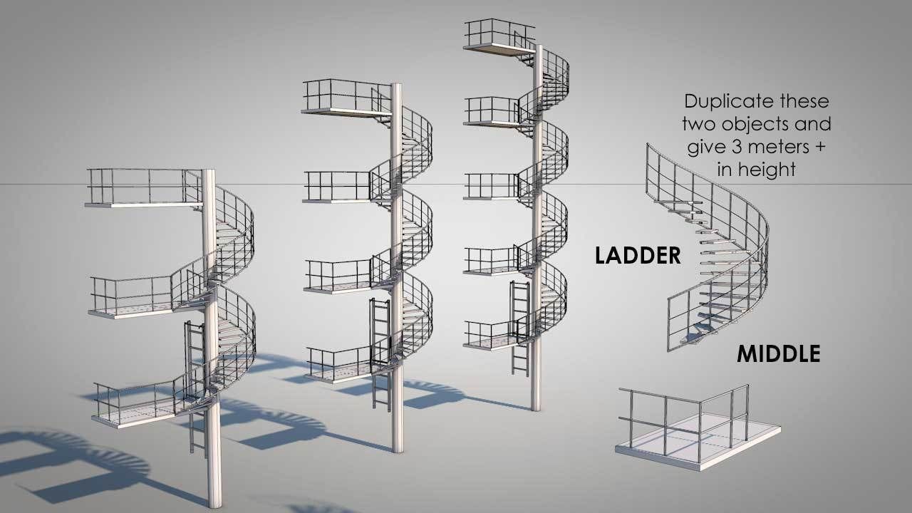 Spiral Escape Ladder Low-poly 3D model_16