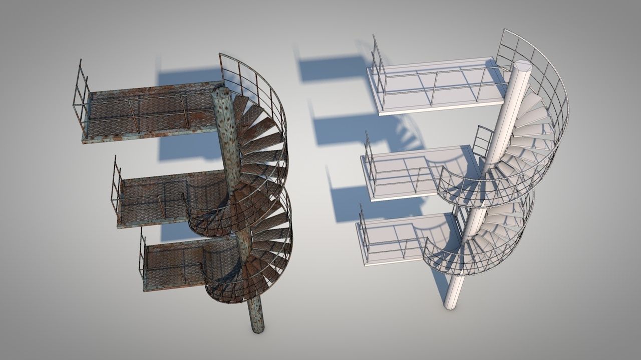 Spiral Escape Ladder Low-poly 3D model_11