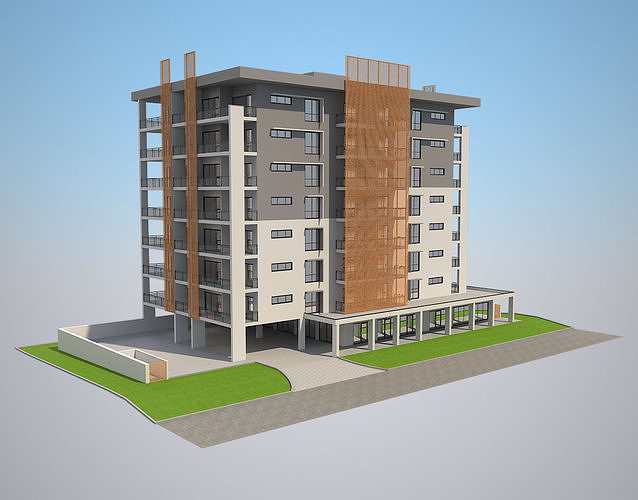 4 Apartment Buildings Set 2 3D model 5