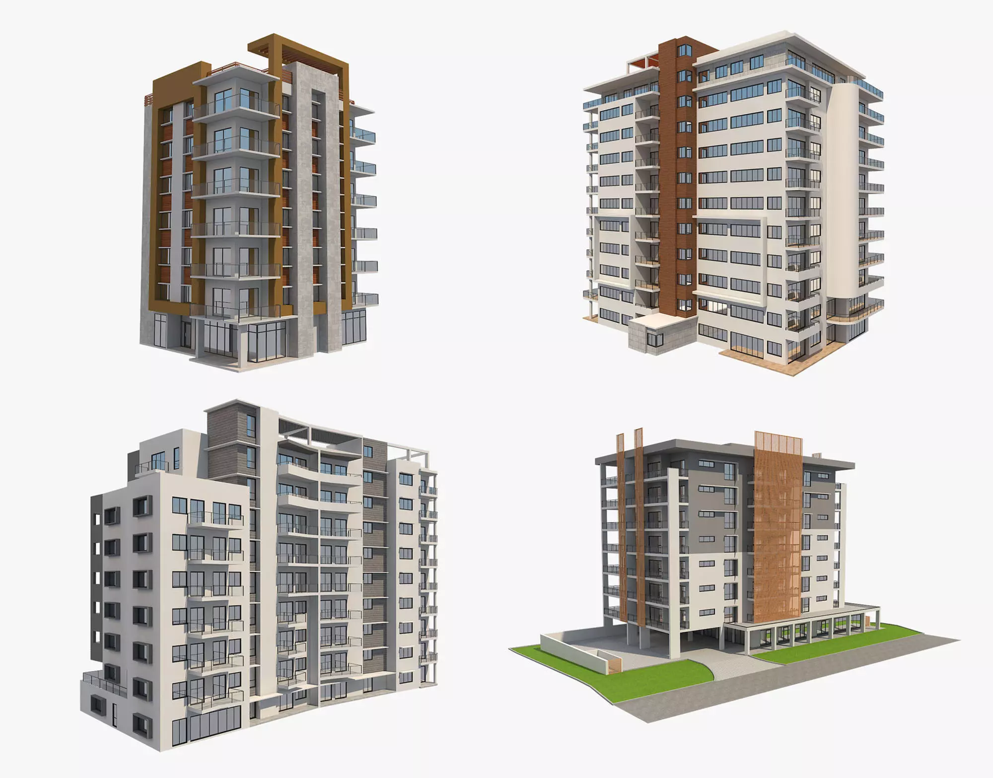4 Apartment Buildings Set 2 3D model