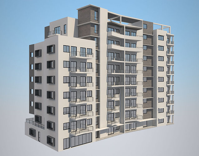 4 Apartment Buildings Set 2 3D model 4