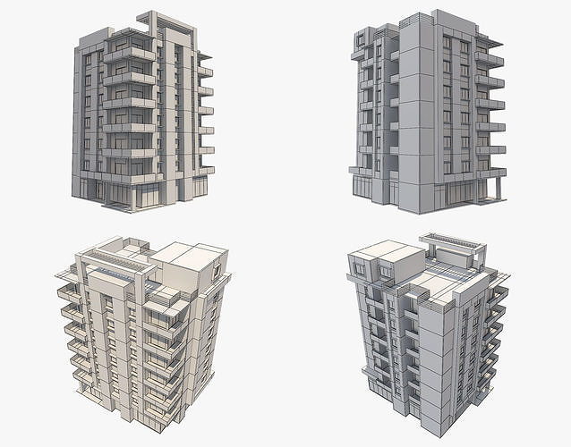 4 Apartment Buildings Set 2 3D model 7