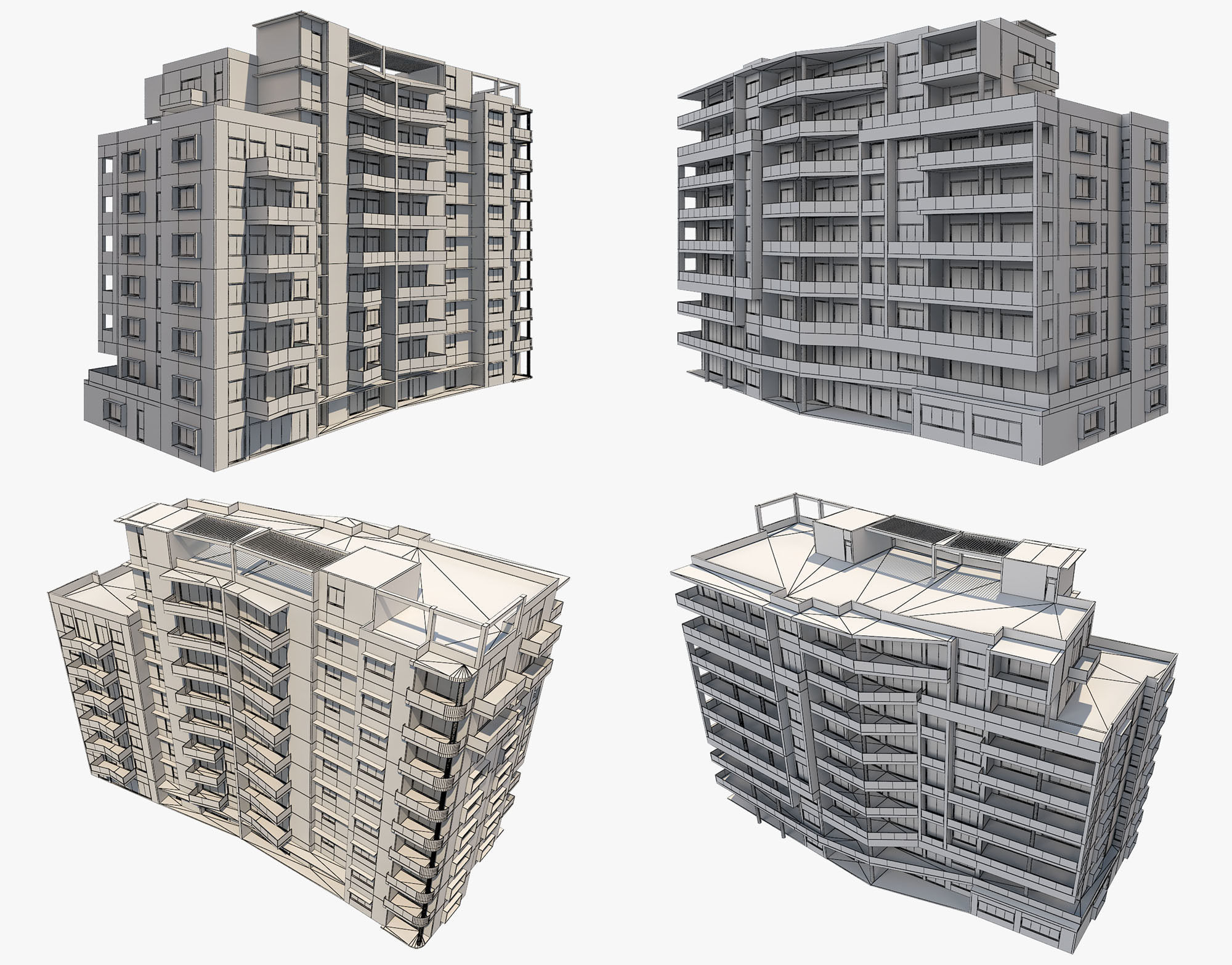 8 Apartment Buildings Set 1 3D model_30