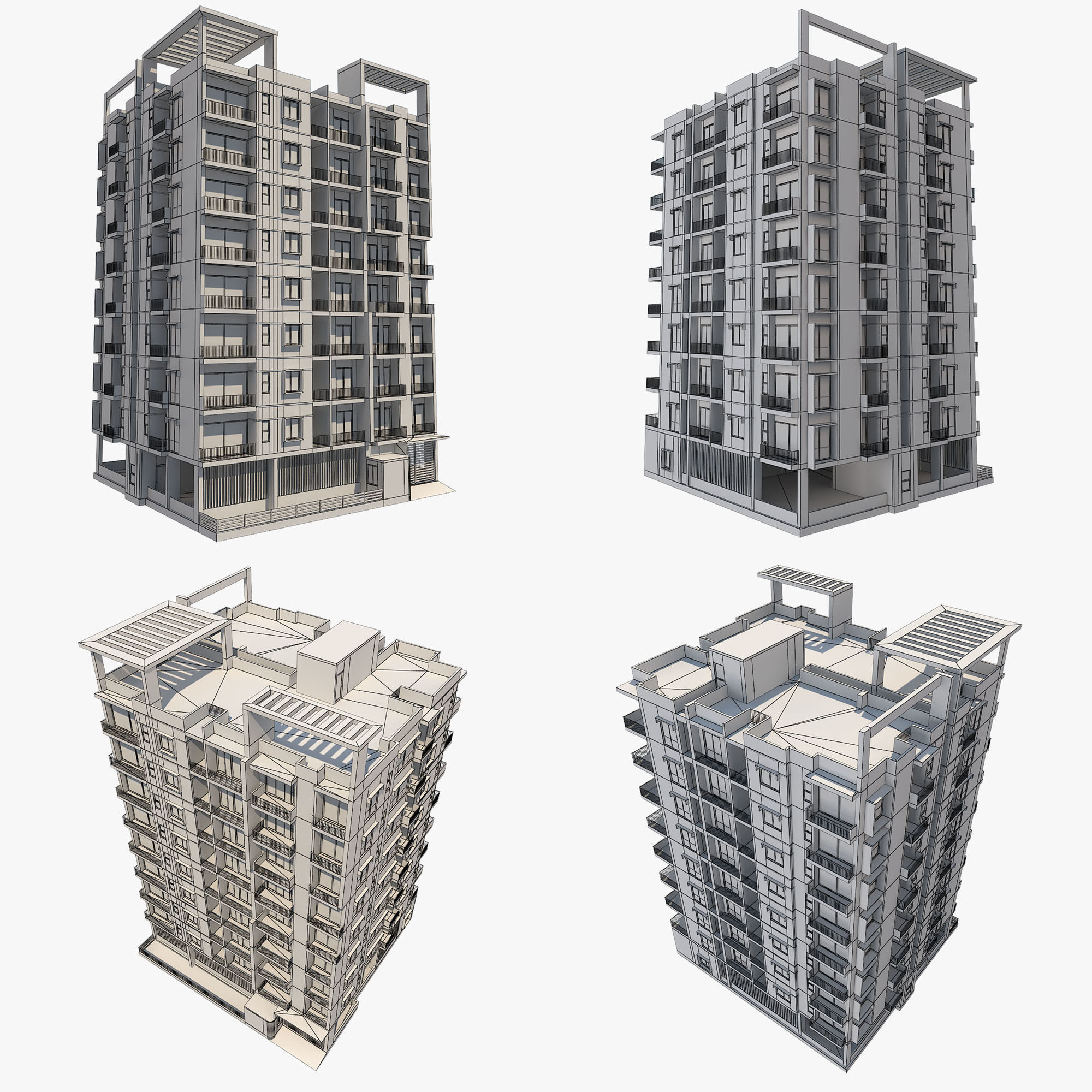8 Apartment Buildings Set 1 3D model_28