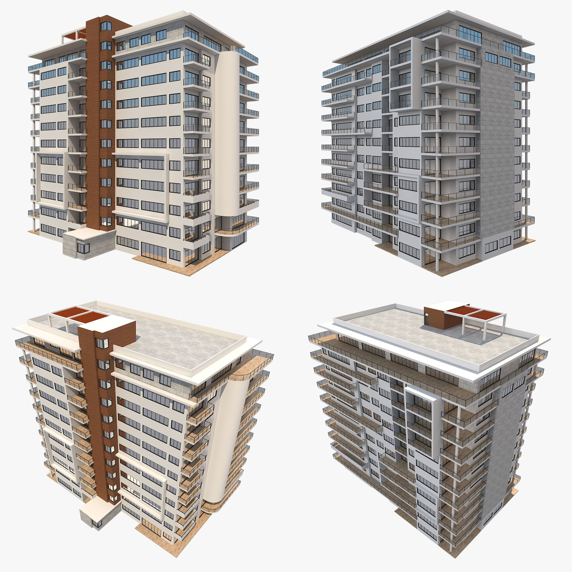 8 Apartment Buildings Set 1 3D model_25