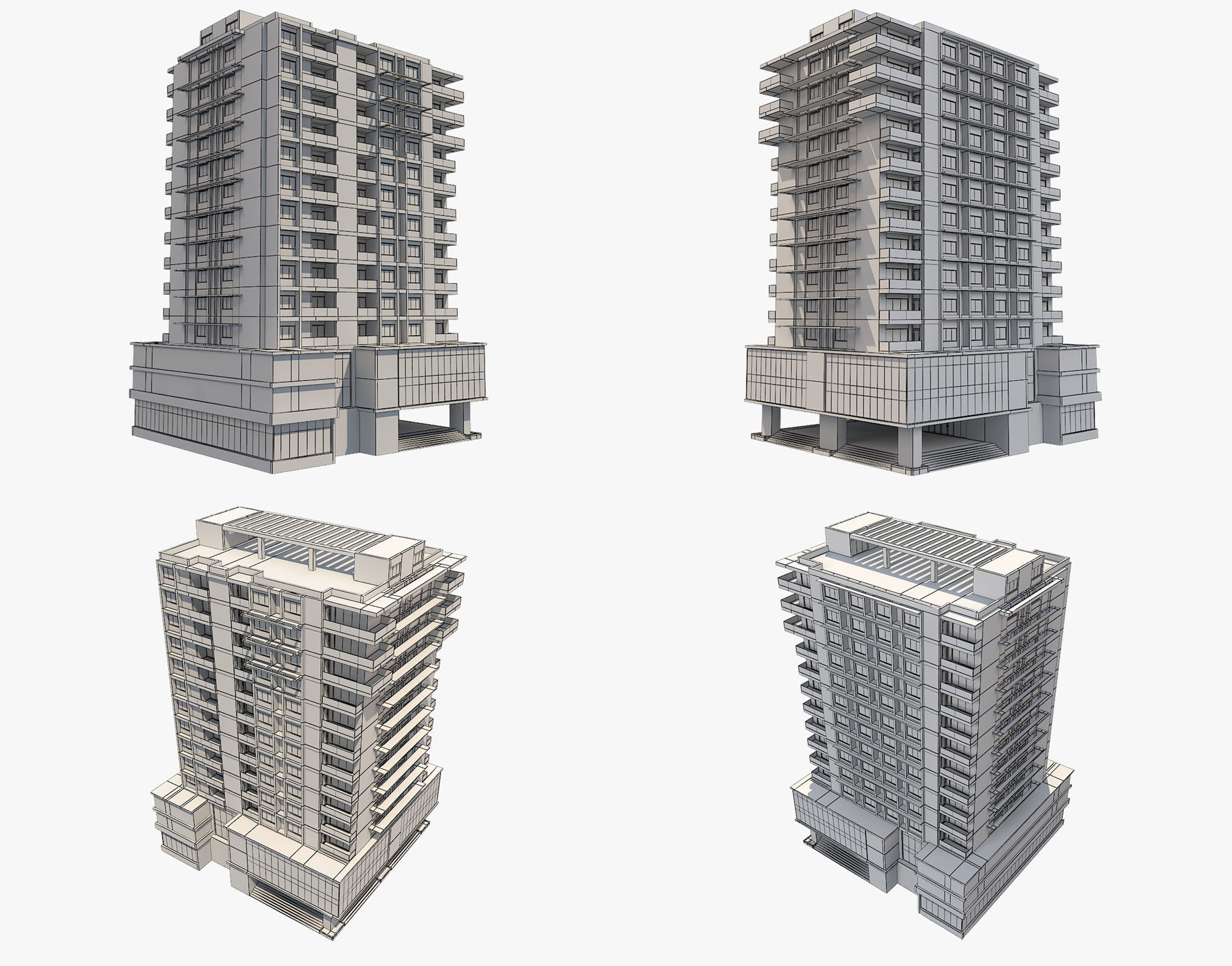 8 Apartment Buildings Set 1 3D model_22