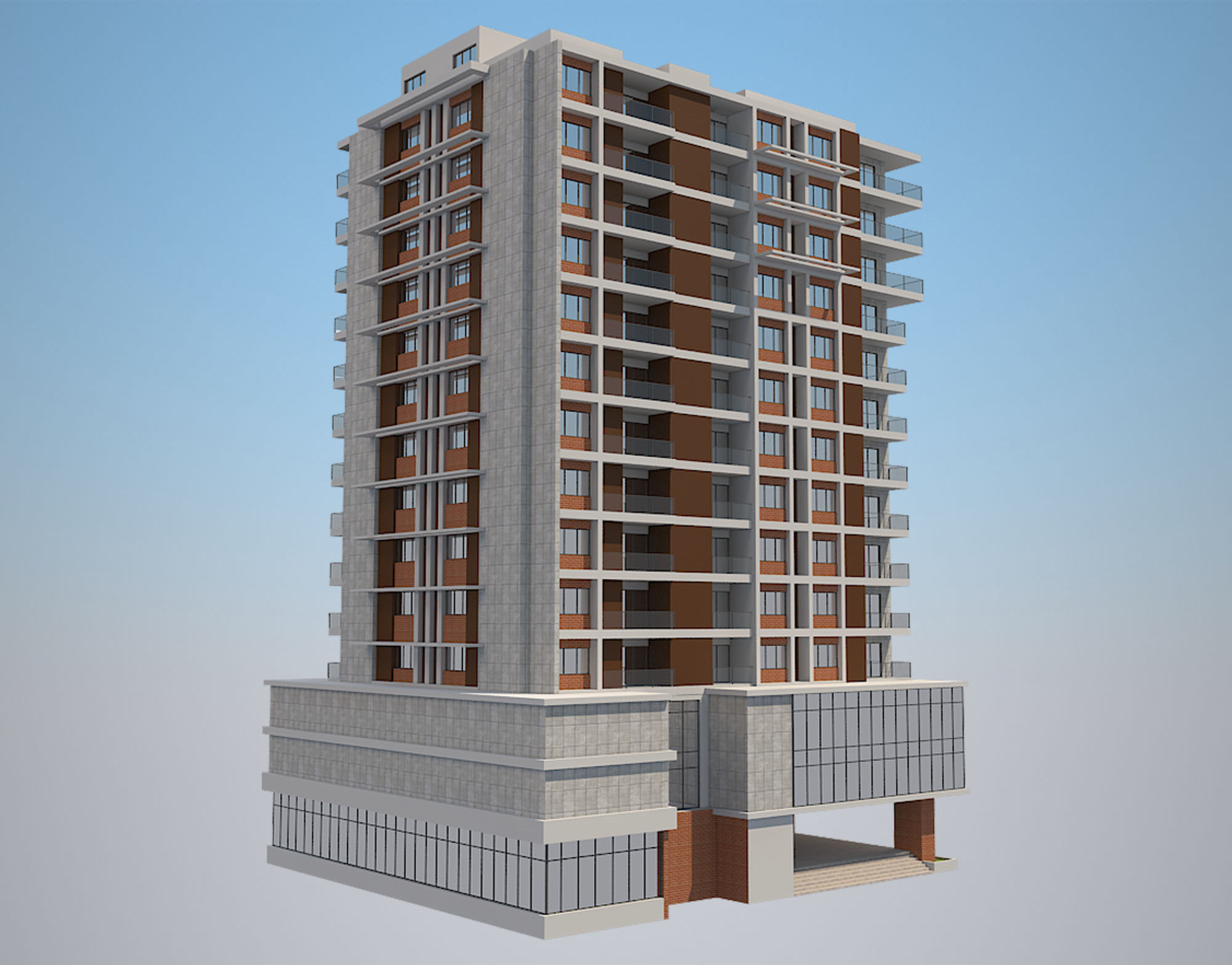 8 Apartment Buildings Set 1 3D model_3