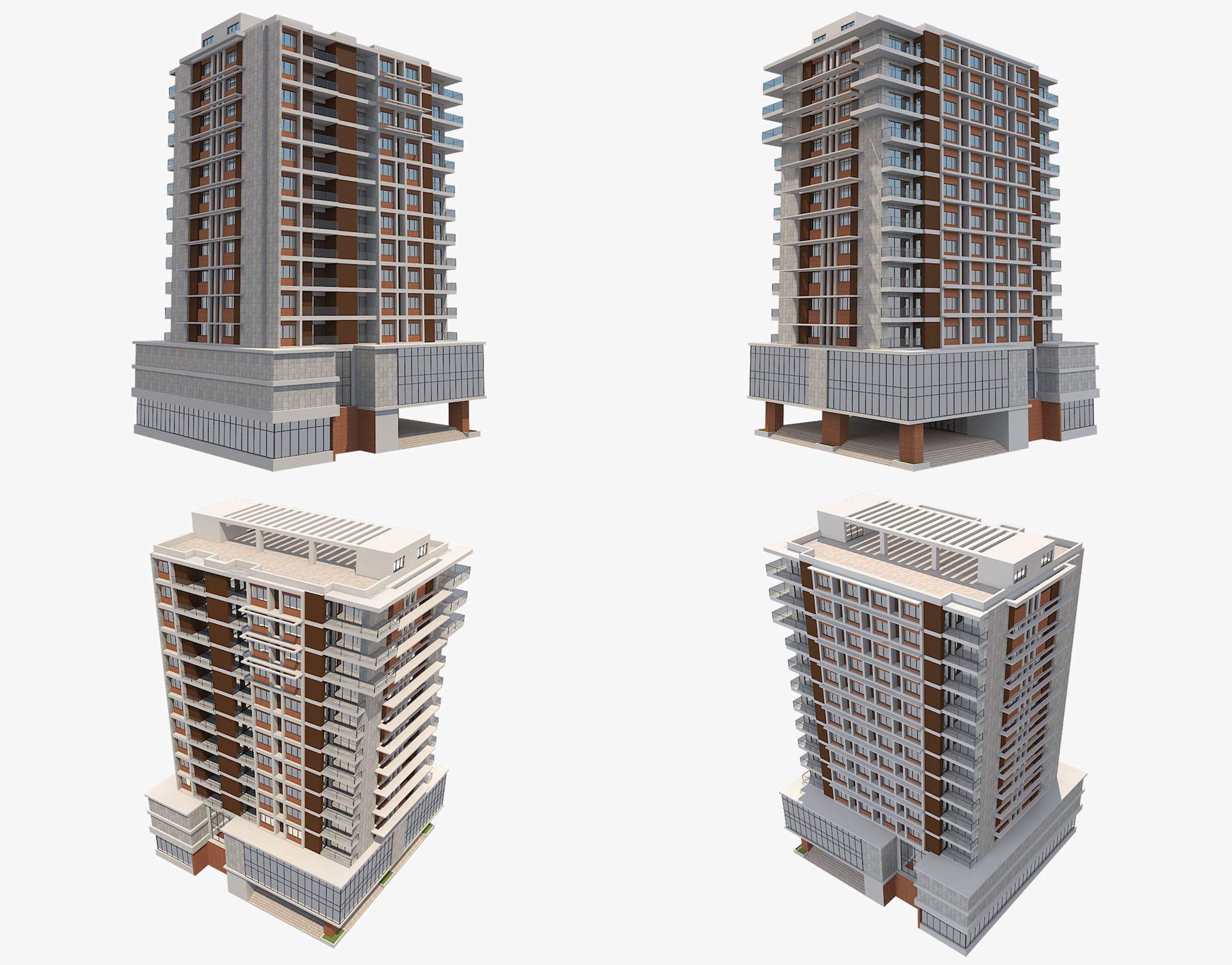 8 Apartment Buildings Set 1 3D model_18