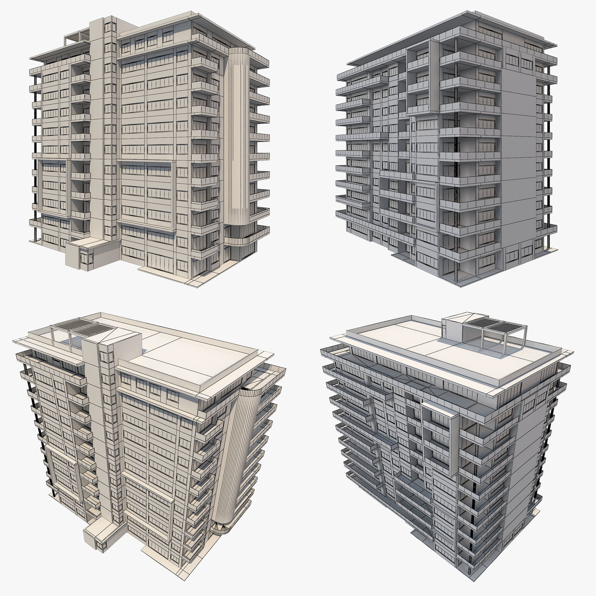 8 Apartment Buildings Set 1 3D model_26