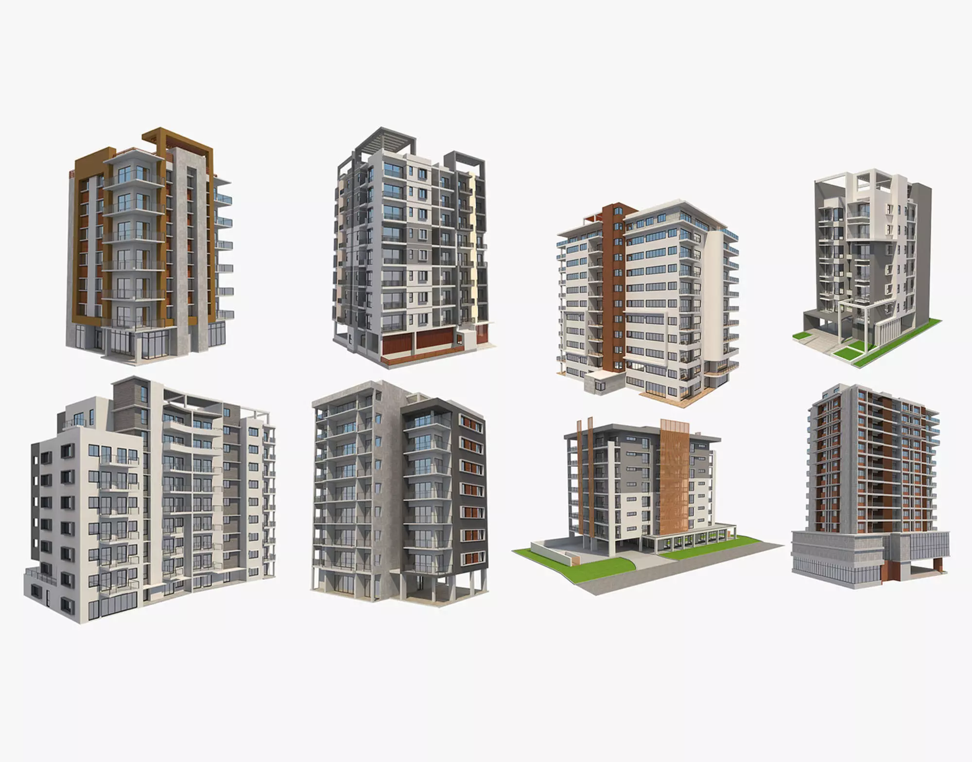 8 Apartment Buildings Set 1 3D model_0
