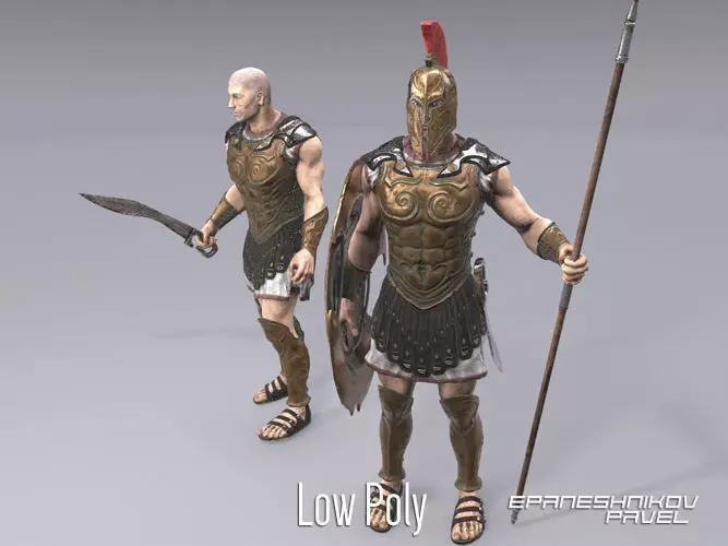 Greek warrior Low-poly 3D model_0